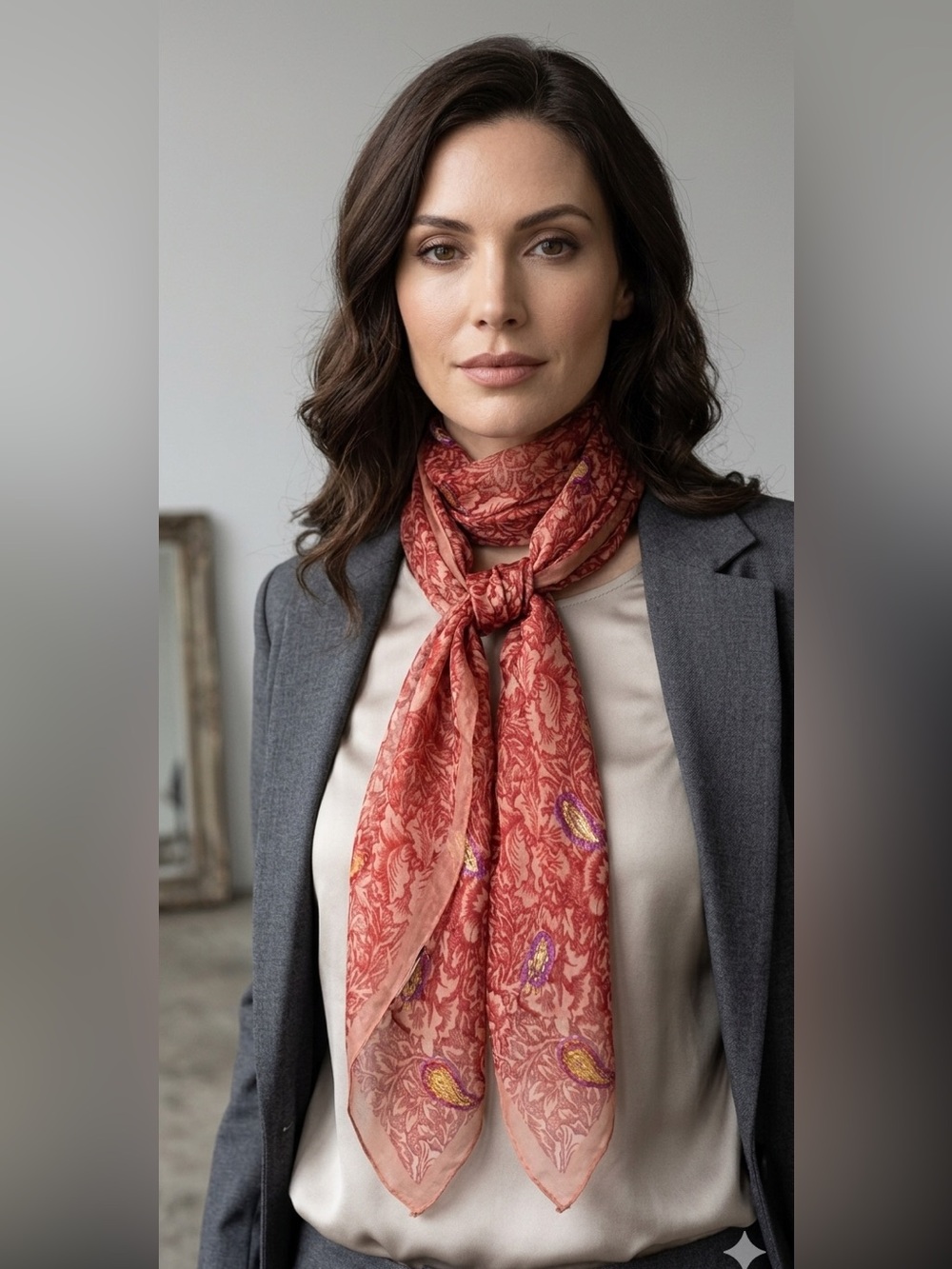 Sheer Patterned 💯 Silk Scarf